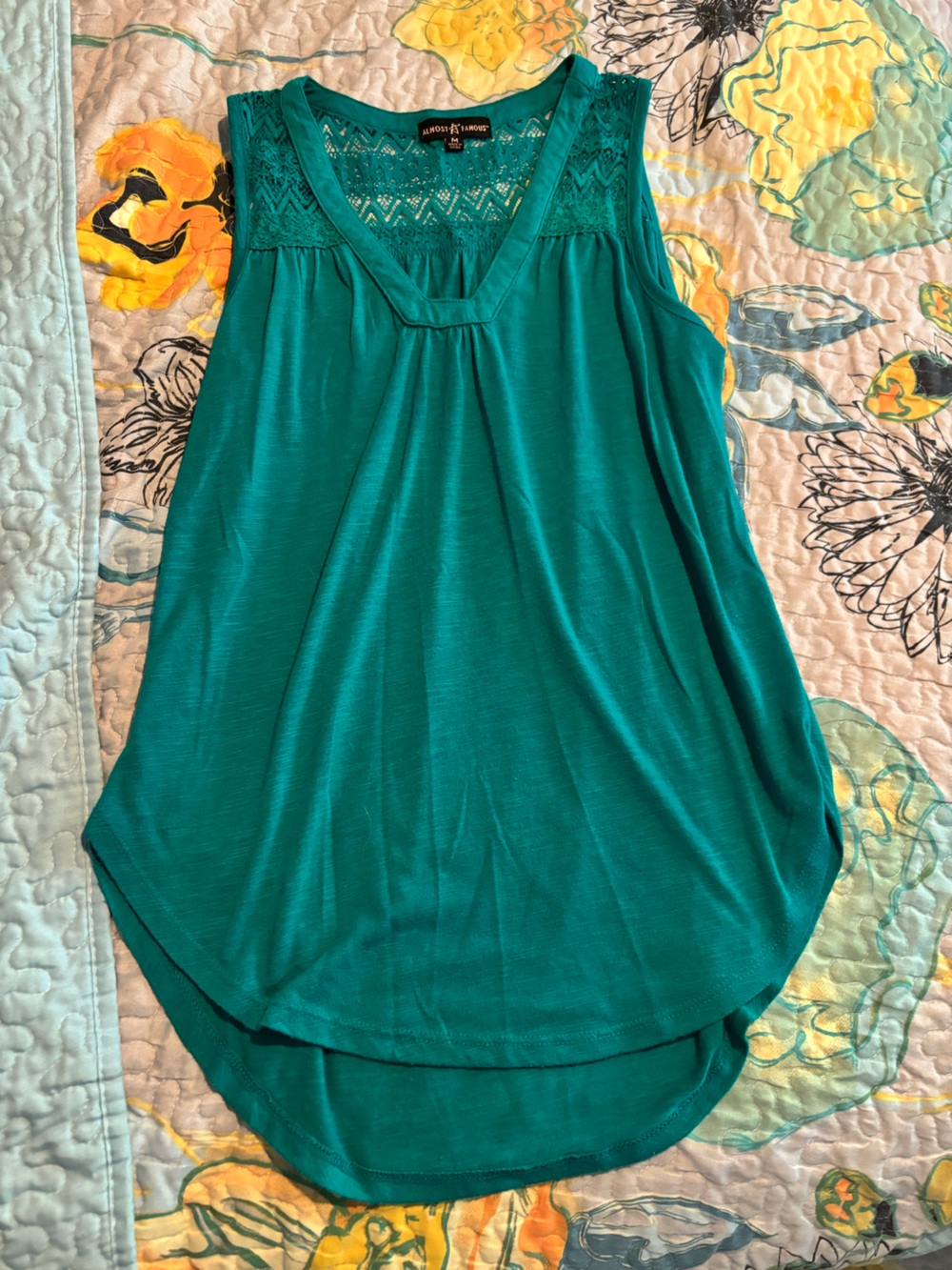 Almost Famous Teal Lace Yoke Sleeveless Camisole